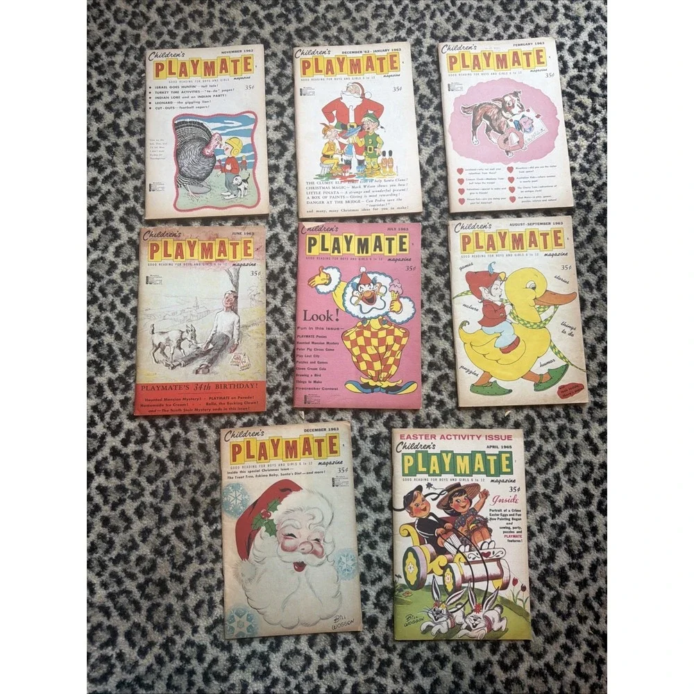 VTG Lot of 8 Children's Playmate Magazines 1962-65 Puzzles Great Pics Ephemera